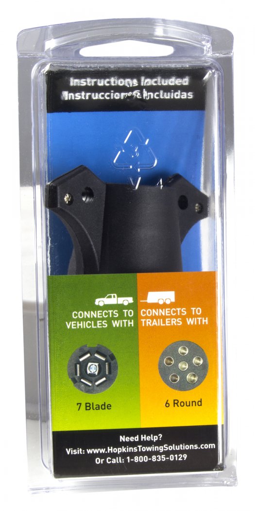 TRAILER WIRING PLUG ADAPTER - FROM 7 WAY BLADE TERMINAL TO 6 WAY ROUND