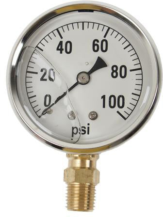 100 PSI LIQUID FILLED  / STAINLESS GAUGE - 4" DIAMETER