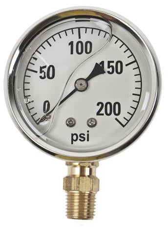 200 PSI LIQUID FILLED  / STAINLESS GAUGE - 2-1/2" DIAMETER