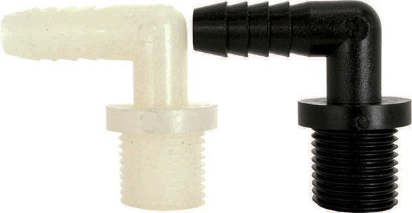 1/2 INCH X 1/2 INCH MNPT X HOSE BARB  POLY ELBOW - 90