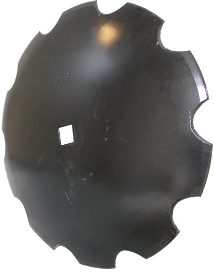 16 INCH X 9 GAUGE NOTCHED DISC BLADE WITH 7/8 SQ X 1 SQ AXLE