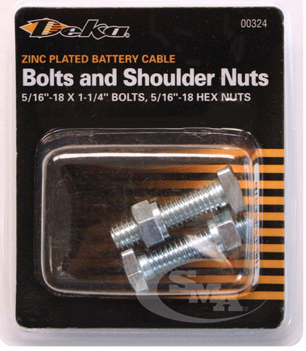 5/16-18 X 1-1/4 INCH BATTERY BOLT - SQUARE HEAD & SHOULDER NUT, TIN PLATED - CLAMSHELL OF 2