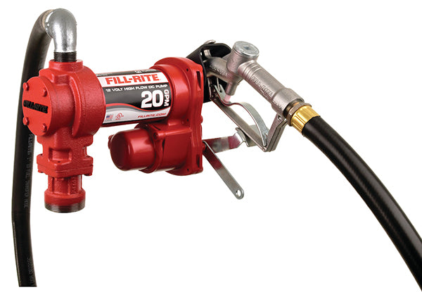 12 VOLT HIGH FLOW FUEL TRANSFER PUMP WITH MANUAL NOZZLE - 20 GPM